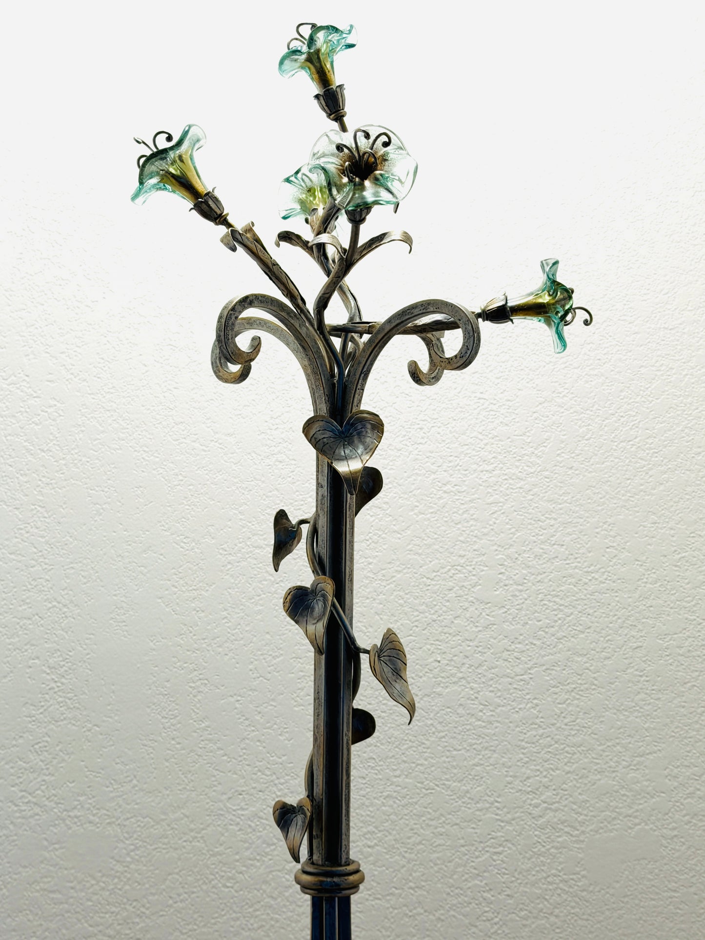 Janice Minor Design Wrought Iron Glass Amaryllis Fireplace Tool Set