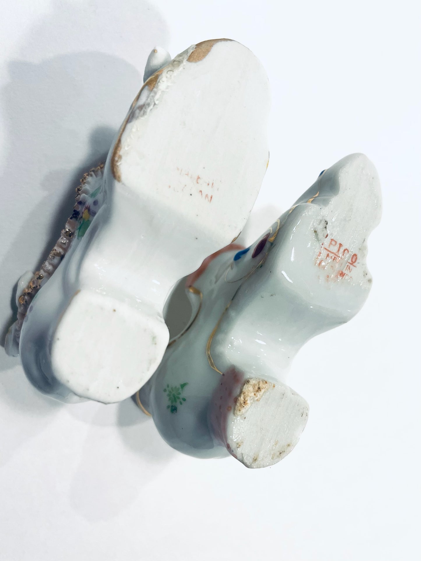 Ipico Miniature Porcelain Majolica Floral Shoes Hand Painted Occupied Japan