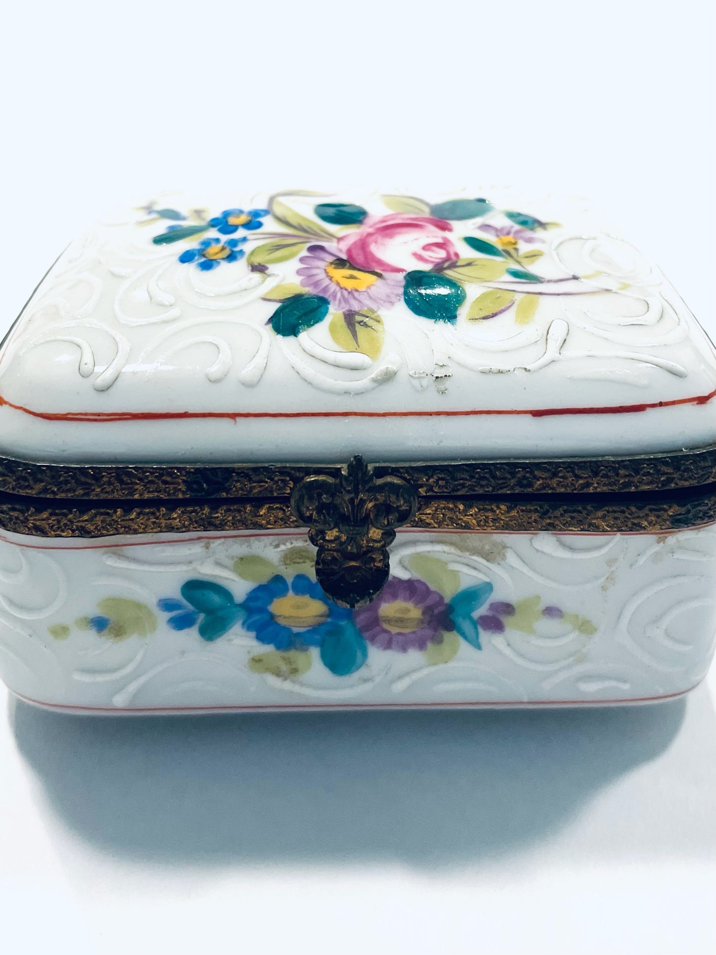 France Handpainted Enameled Floral Antique Porcelain Box