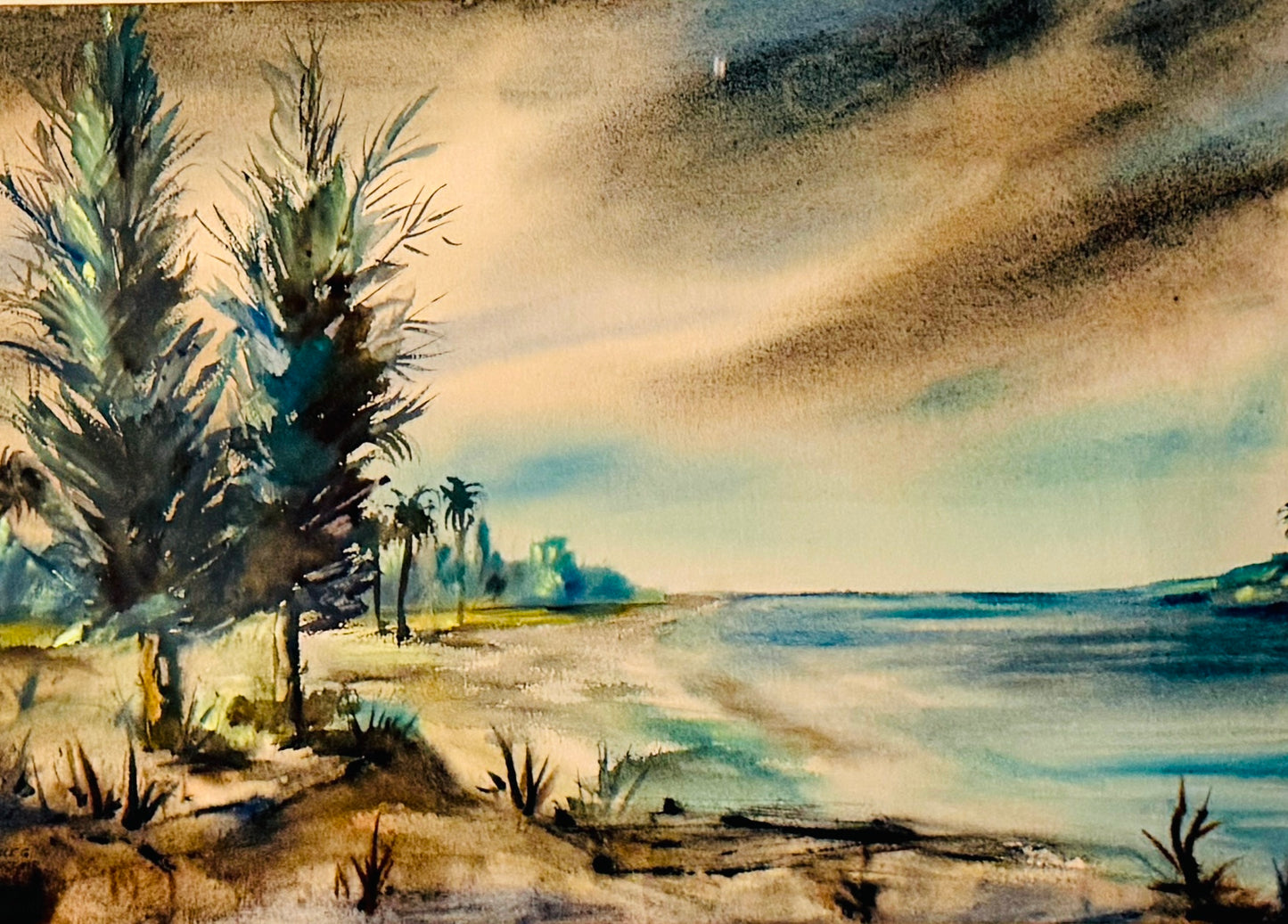 Florence Sinclair Mahdavi Impressionist Beach Scene Watercolor Painting