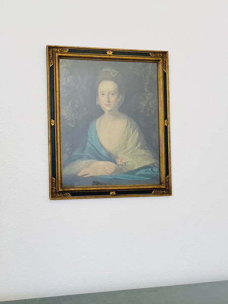 Antique French Woman Paper Portrait Gouache Ornate Original Frame