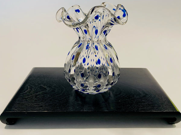 A Blue Polka Dots Hand Made Ribbed Glass Flower Vase