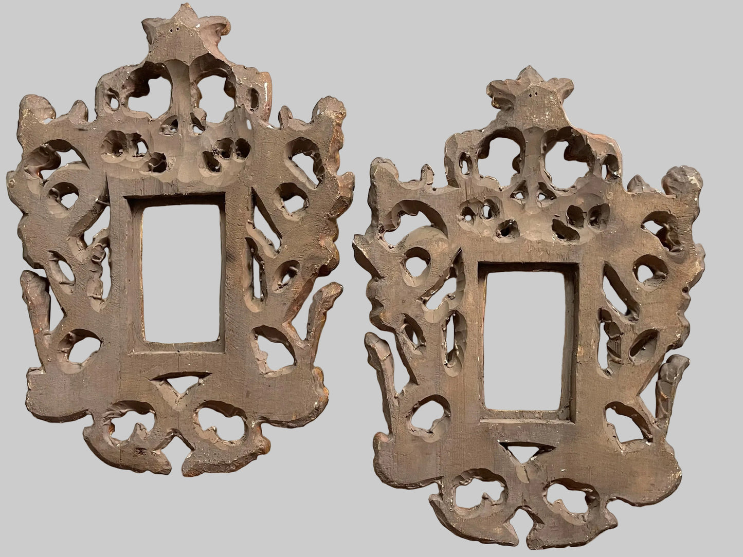 Antique Gold Rococo Style Crested Carved Italian Frames