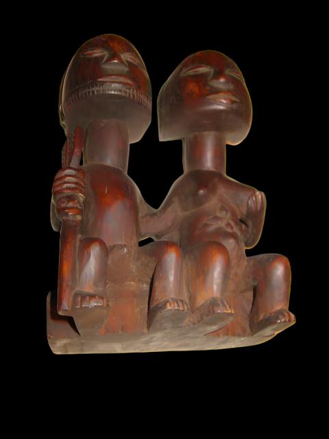 African Couple Tribal Luba Figures Carved Sculpture