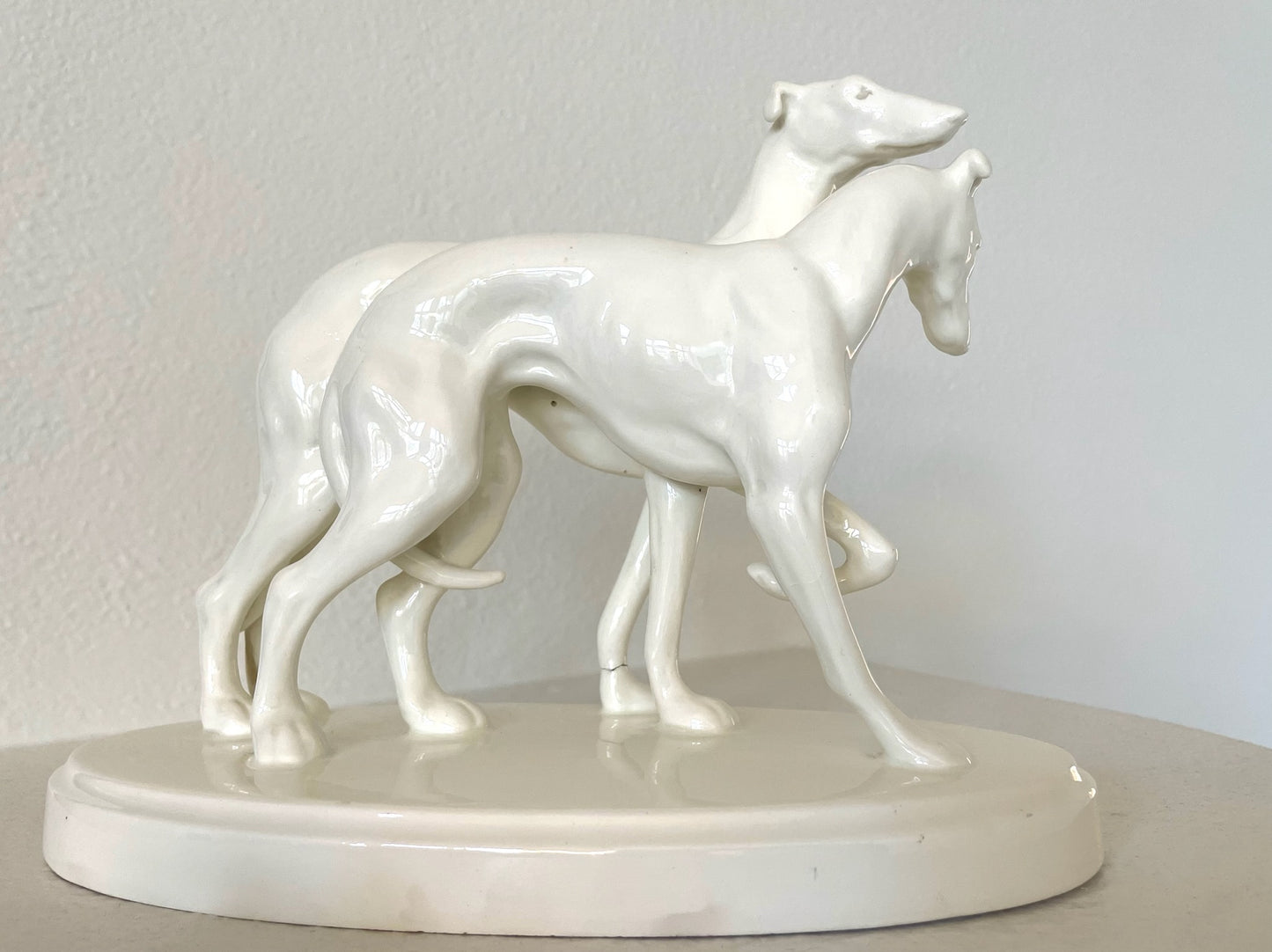 White Greyhound Dogs Ceramic Statue