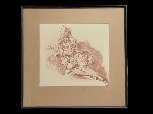 After Francois Boucher Young Man Sitting On The Ground French Lithograph
