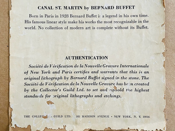 Bernard Buffet Canal St Martin Framed Lithograph