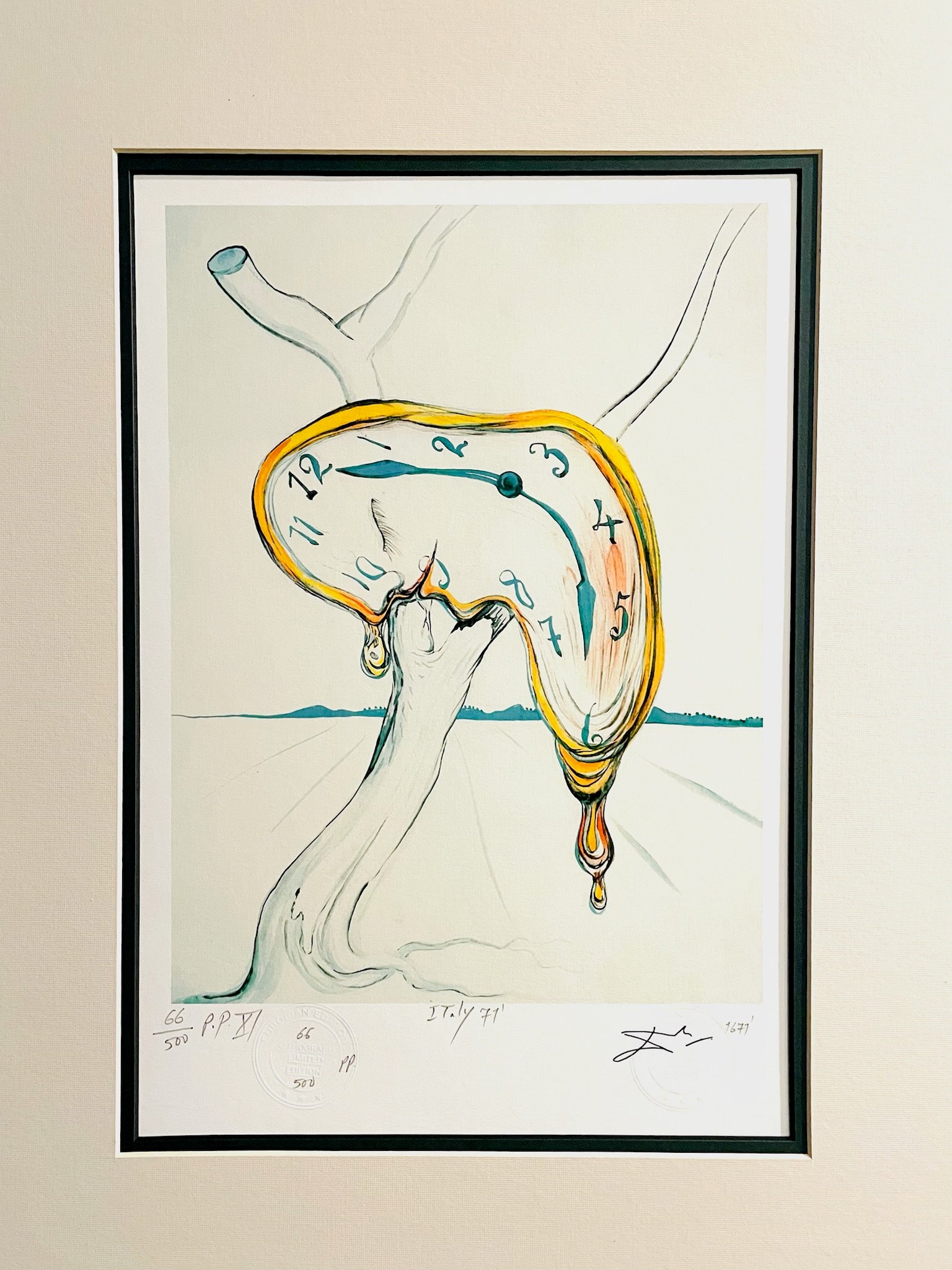 Melting Clock Surrealist Lithograph Style After Salvador Dali