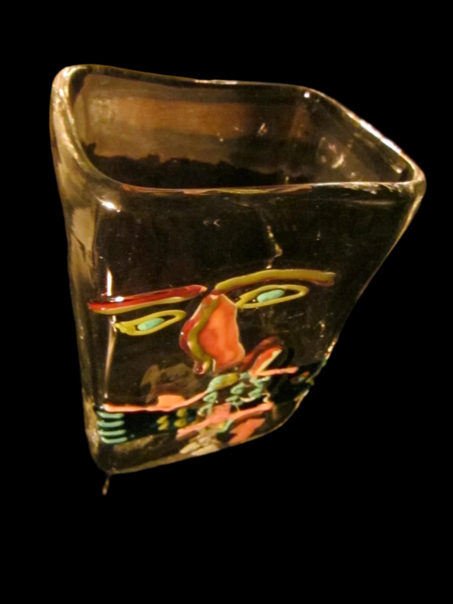 Avant Garde Hand Blown Folk Art Enameled Portrait Glass Vessel
