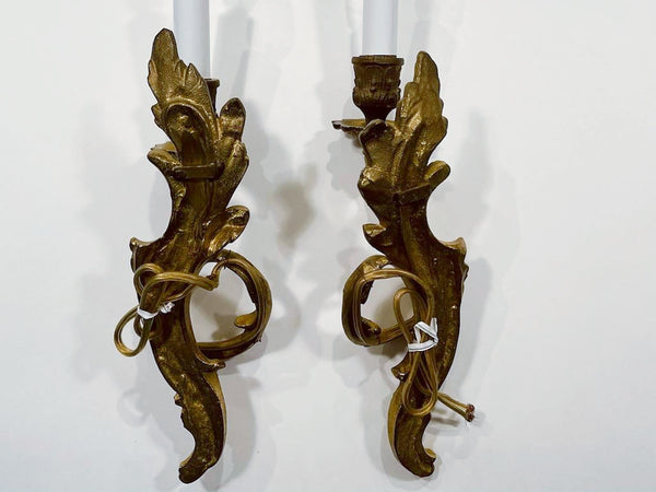 A Pair of Art Deco Single Arm Candle Lights Bronze Wall Sconces