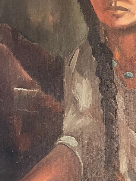 Laura Logsdon Native Girl Signed Portrait Oil On Canvas