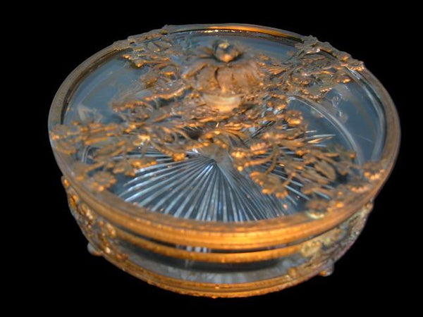 Brass Serving Relish Dish Divided Glass Insert Tray Ormolu Footed Floral Finial - Designer Unique Finds 
 - 3