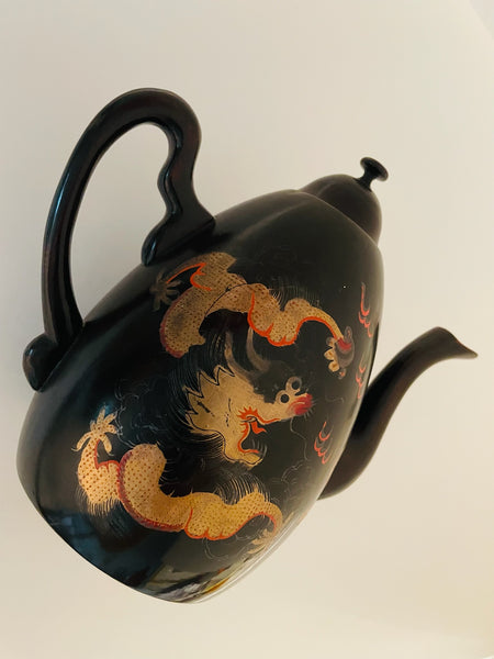 Shin Shao An Saeukee Foochow China Dragon Ware Black Lacquer Teapot