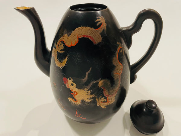 Shin Shao An Saeukee Foochow China Dragon Ware Black Lacquer Teapot
