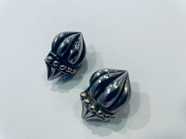 Acorn Beaded Clip On Silver Tone Earrings