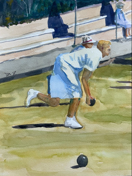 Bocce Game Watercolor Gouache Painting Artist Monogram Lowell Zeleznick