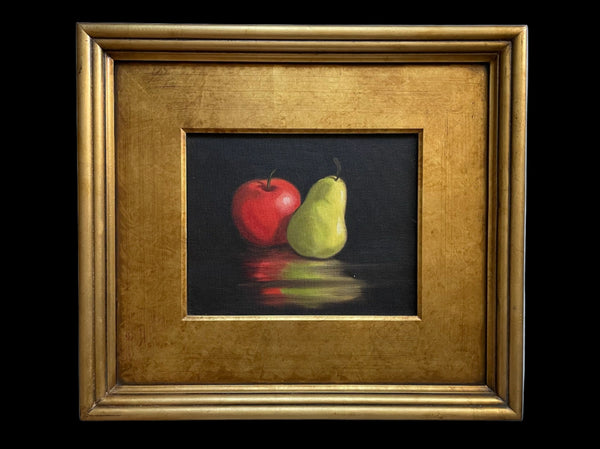 Apple Pear Still Life Folk Art Oil On Canvas 