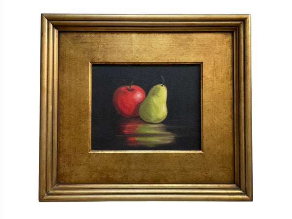 Still Life Red Apple Green Pear Oil On Canvas 