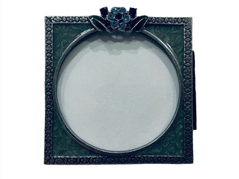 AXC Pewter Enameled Photo Frame Blue Glass Flower Crest