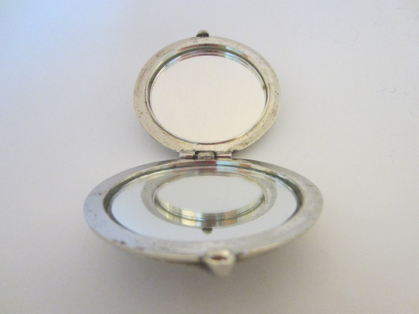 Silver Plated Miniature Monogrammed Mid Century Mirror Compact