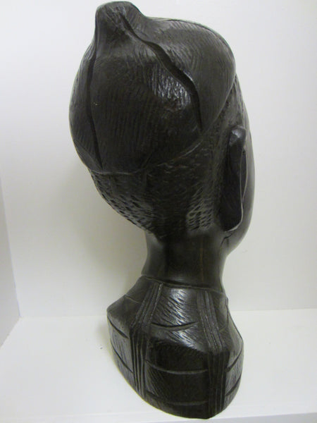 Folk Art African Bust Hand Carving Ebony Wood Sculpture - Designer Unique Finds 
 - 4