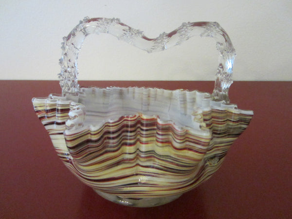 Art Deco Glass Striped Ribbed Basket Clear Spike Handle