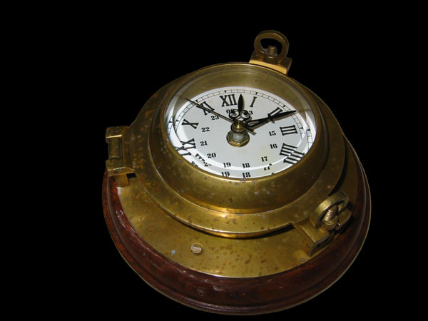 Porthole Nautical Brass Quartz Maritime Ship Clock Mahogany Mount Beveled Glass - Designer Unique Finds 
 - 5