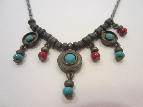 Ben Amun Beaded Gems Lariat Pewter Link Necklace