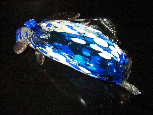 Behrotock Iridescent Blue Glass Signed Fish Sculpture - Designer Unique Finds 
 - 4