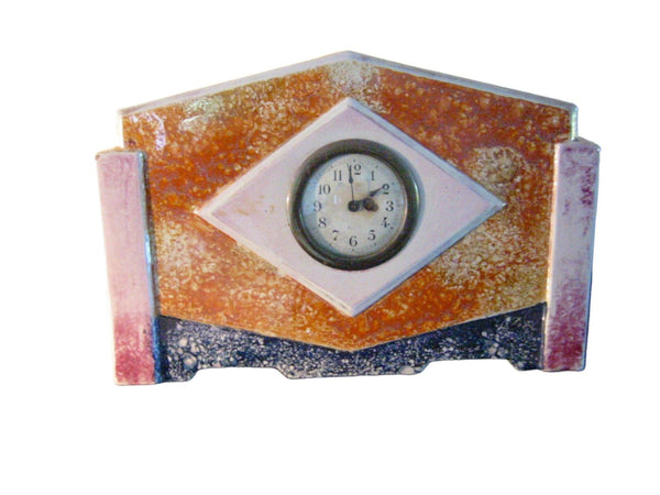 France Art Deco Ceramic Mantle Clock Rustic Orange Glaze - Designer Unique Finds 
 - 3