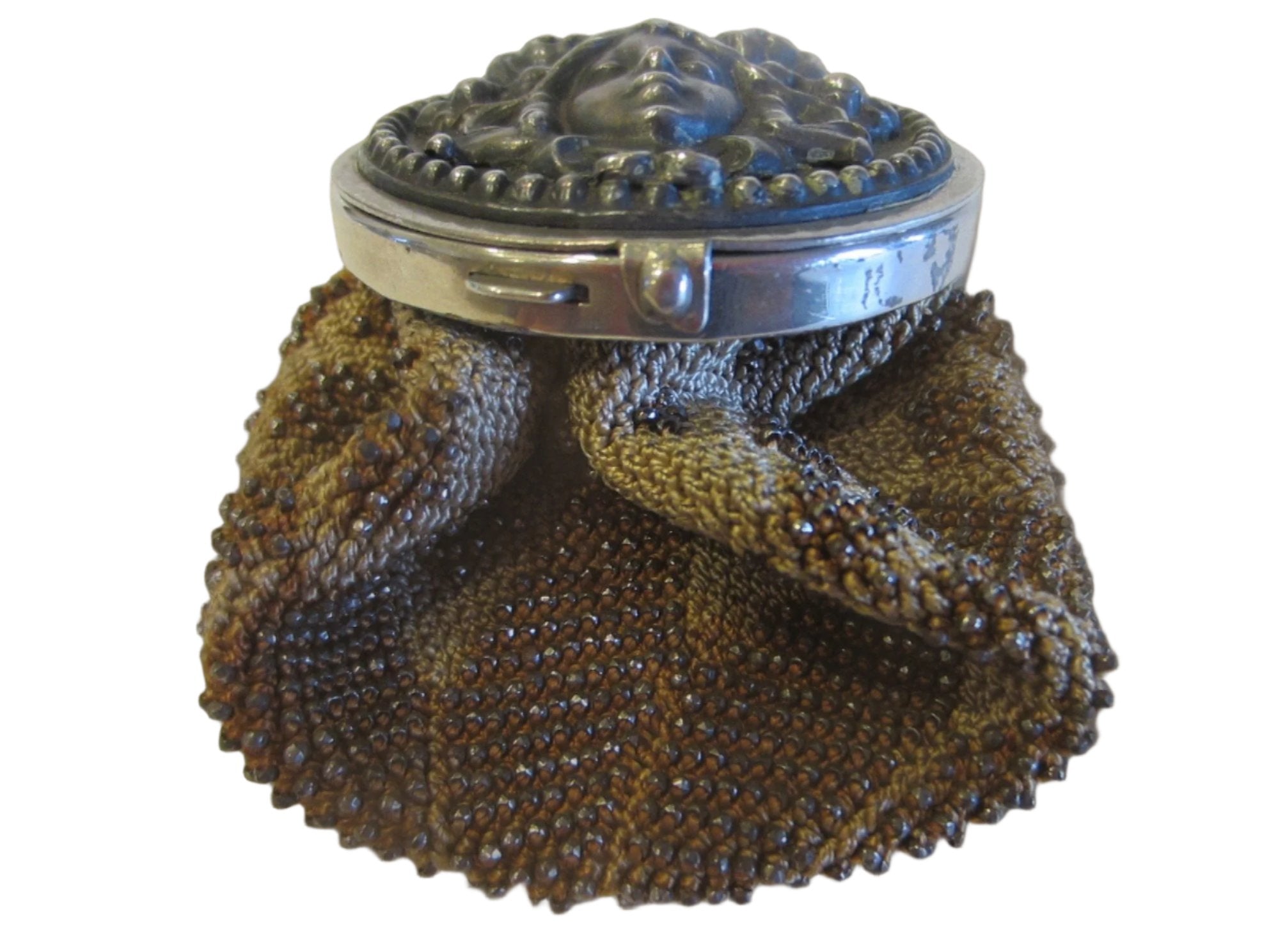 Victorian Bacchus Silver Plated Crochet Micro Beads Coin Purse