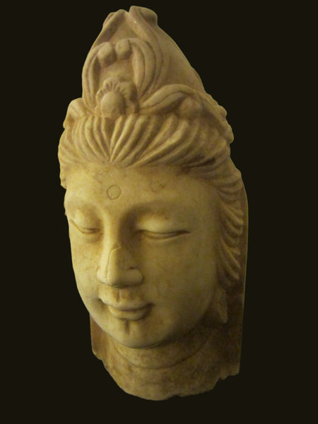 Asian Stone Carved Shiva Style Alabaster Head Bust Signed Sculpture - Designer Unique Finds 
 - 5
