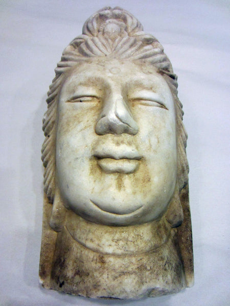 Asian Stone Carved Buddha Head Signed Sculpture