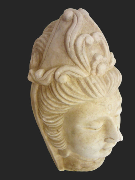 Asian Stone Carved Shiva Style Alabaster Head Bust Signed Sculpture - Designer Unique Finds 
 - 2