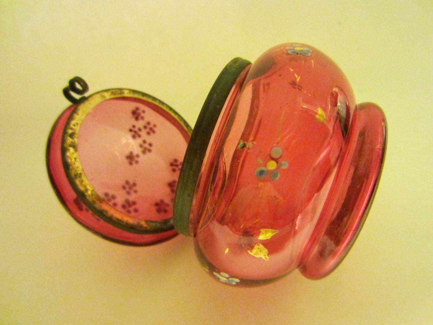 Pink Glass Miniature Hand Decorated Enameling Floral Box