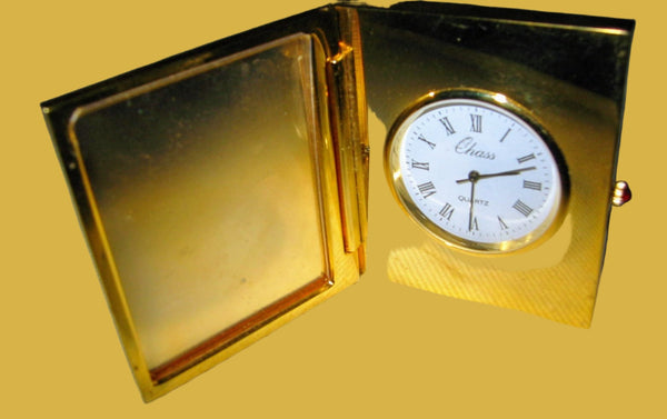 Chass Japan Miniature Quartz Folding Brass Desk Clock