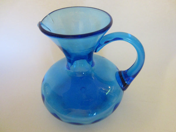 Blue Blown Glass Mid Century Cruet Jug Round Handle - Designer Unique Finds 
 - 1