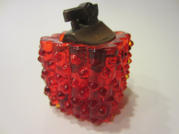Authentic Fenton Handmade Hubnail Ruby Glass Japan Brass Lighter