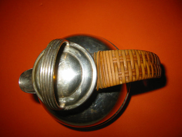 Silver Art Deco Teapot Wicker Handle Etched Hallmarks - Designer Unique Finds 
 - 2