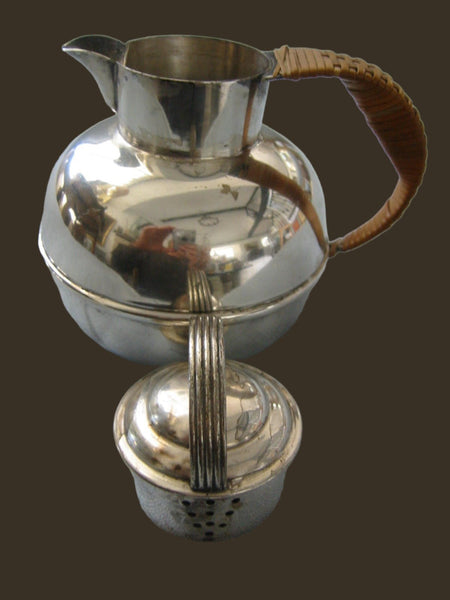 Silver Art Deco Teapot Wicker Handle Etched Hallmarks - Designer Unique Finds 
 - 3