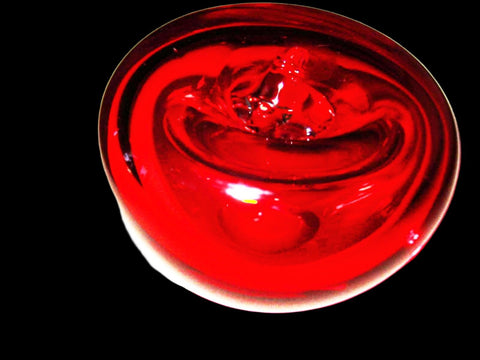 Blenko Style Red Glass Stem Apple Paperweight - Designer Unique Finds 