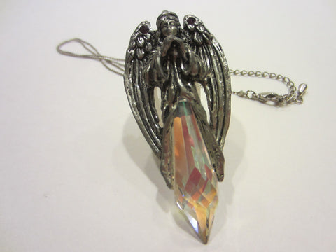 Angelic Pewter Pendant Crystal Prism A Symmetric Red Ruby Glass Signed Numbered - Designer Unique Finds 
