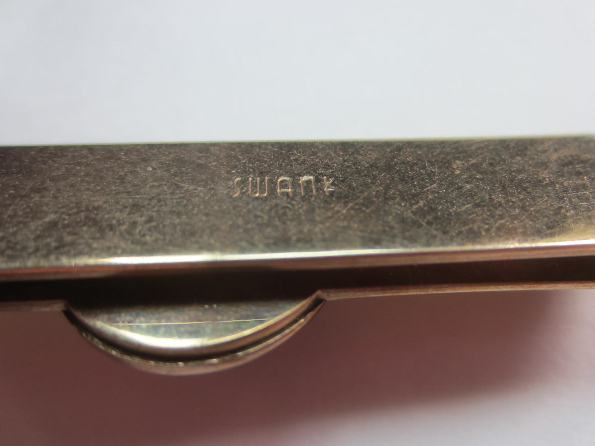 Swank Golden Tie Clip Intaglio Figurative Cobalt Glass Marked