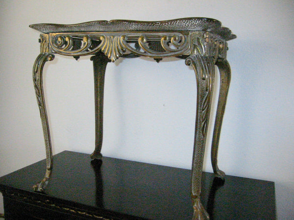 W H Howell Glass Top Bronze Art Deco Accent Table - Designer Unique Finds 
