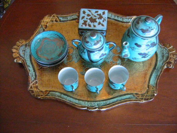 Brief Tea Set Turquoise Silver Dragon Attributed To Kanji Japan Porcelain - Designer Unique Finds 
 - 2
