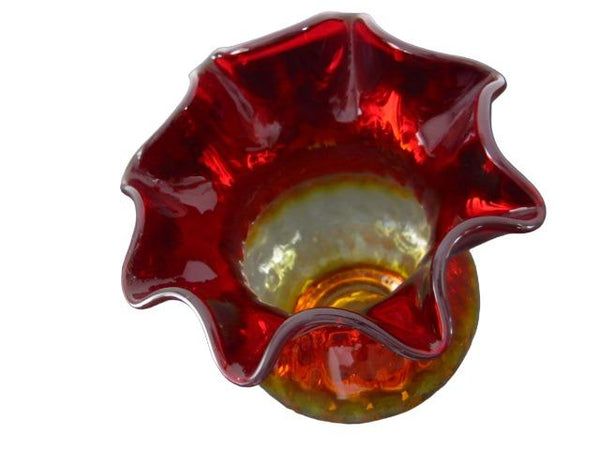 New England Amberina Blown Glass Vase Ruffle Ribbed Design - Designer Unique Finds 
 - 1