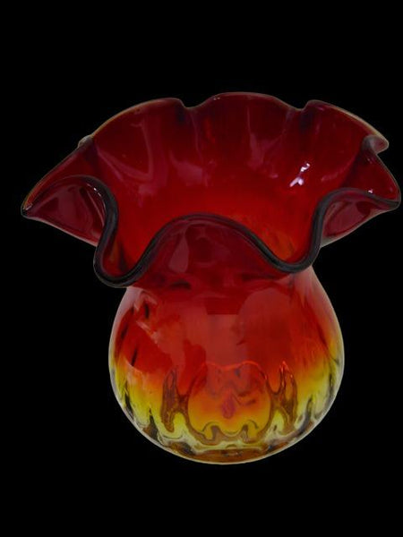 New England Amberina Blown Glass Vase Ruffle Ribbed Design - Designer Unique Finds 
 - 4