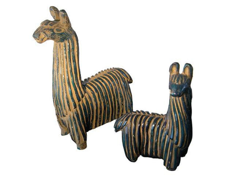 Blue Llamas Hand Painted Peruvian Animal Statues