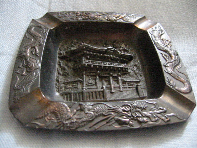 Occupied Japan 超希少灰皿セット　龍柄　銅製　ビンテージ Occupied Japan Metal Ashtray Dragon Decoration Asian Monument
