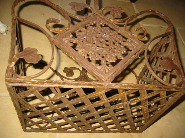 Iron French Basket Pierced Geometric Openwork Floral Medallion - Designer Unique Finds 
 - 5